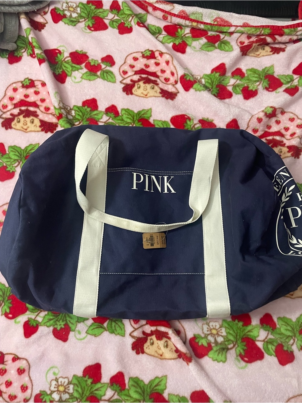 PINK Victoria's Secret Navy Canvas Tote with White Straps and Logo